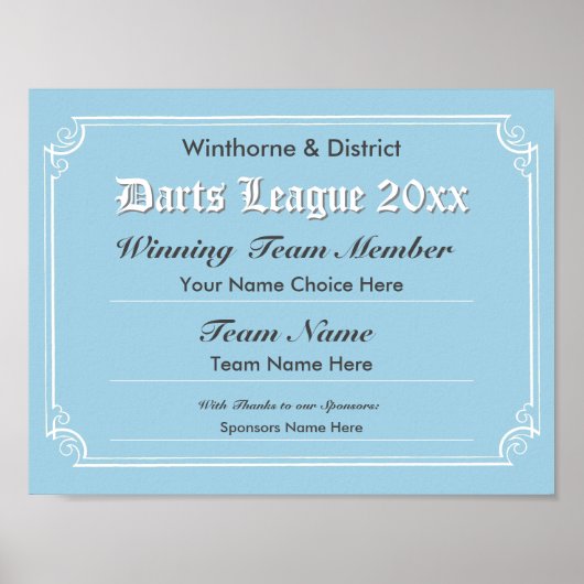 Darts Competition Certificate Poster (Voorkant)