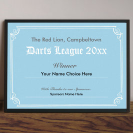 Darts Competition Winner's Certificate Poster