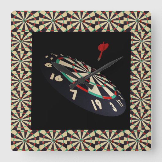 Darts die het Darboard raken, Vierkante Klok (Voorkant)
