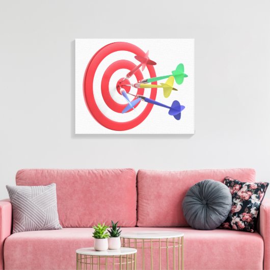 Darts die het midden van dartboard raken canvas afdruk (Insitu (Woonkamer))
