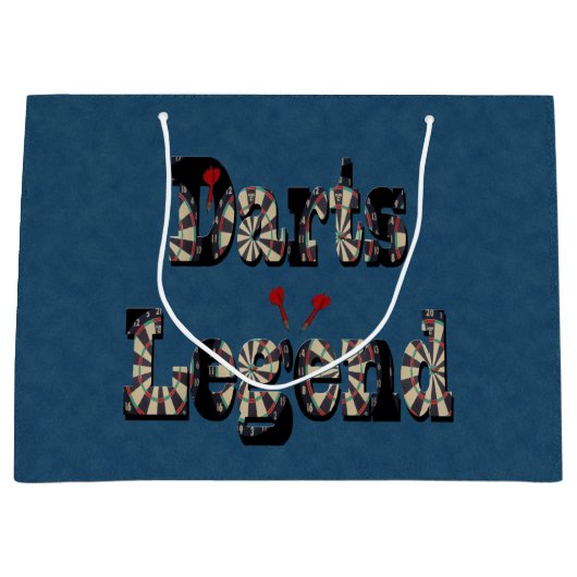 Darts legende de naam op blauwe denim print, groot cadeauzakje (Voorkant)