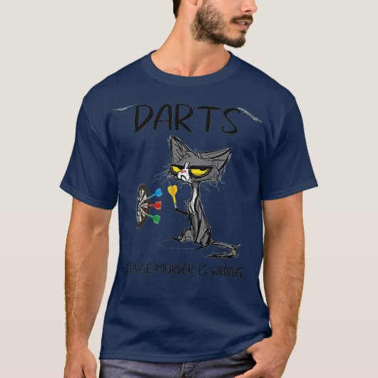 Darts omdat moord fout is zwarte kat t-shirt (Voorkant)