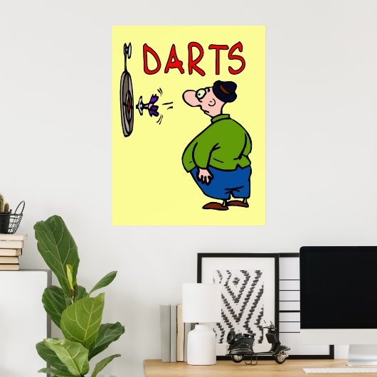 Darts Player Cartoon Poster (Thuiskantoor)
