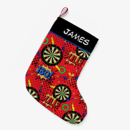 Darts Player Retro Comic Book Dartboard Patroon Kleine Kerstsok