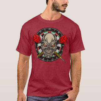 Darts schedel met pijlen en dart board premium t-shirt
