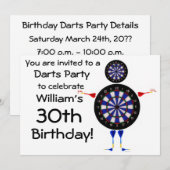 Darts verjaardagsfeestje uitnodiging (Voorkant / Achterkant)