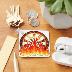 Darts, vuur in het spel op het dartbord sleutelhanger