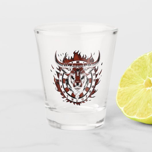 Dartscheibe Feuer Stier Bulle Spezialdesign Shot Glas (Voorkant)