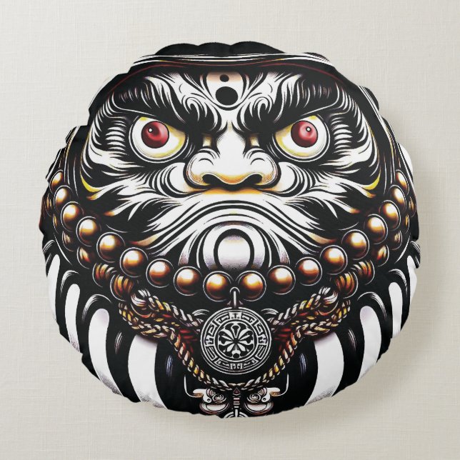 Daruma Pop Japanse Kunst Rond Kussen (Voorkant)