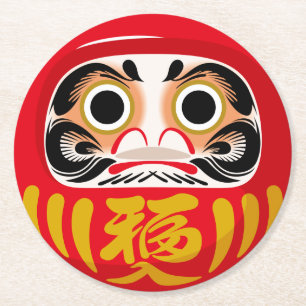 Daruma-pop (traditioneel Japans geluksbrengend voo Ronde Kartonnen Onderzetter