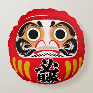 Daruma-pop (traditionele Japanse geluksbrenger) Rond Kussen