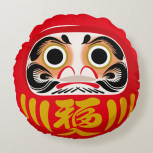 Daruma-pop (traditionele Japanse geluksbrenger) Rond Kussen