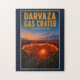 Darvaza Gas Krater Turkmenistan Illustratie Retro Legpuzzel