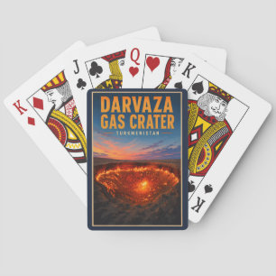 Darvaza Gas Krater Turkmenistan Illustratie Retro Pokerkaarten