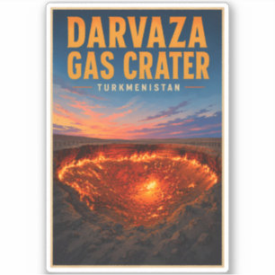 Darvaza Gas Krater Turkmenistan Illustratie Retro Sticker