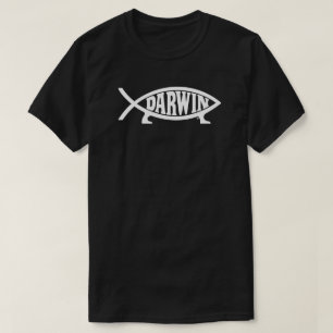 Darwin Fish T-shirt - wit op donker