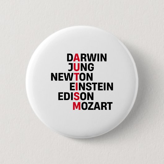 Darwin Jung Newton Einstein Edison Mozart Autisme Ronde Button 5,7 Cm (Voorkant)