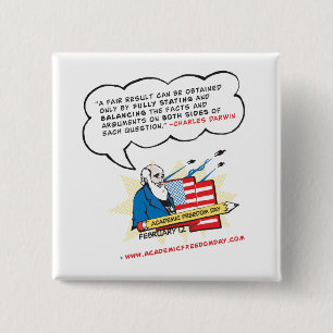Darwin over academische vrijheid vierkante button 5,1 cm