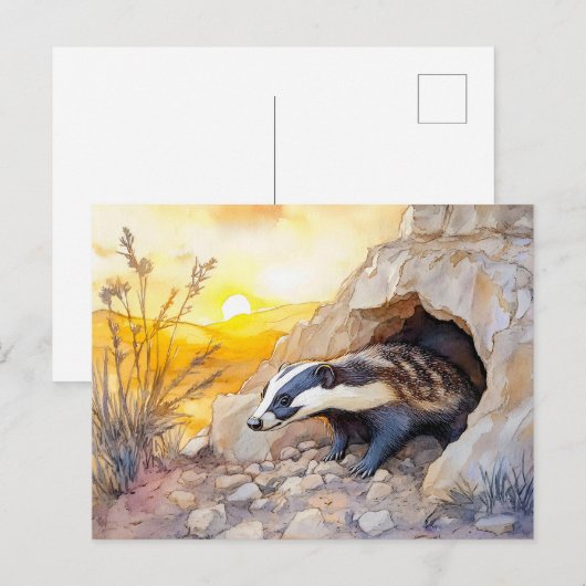 Das die uit een hol komt bij zonsopgang aquarel briefkaart (Voorkant / Achterkant)