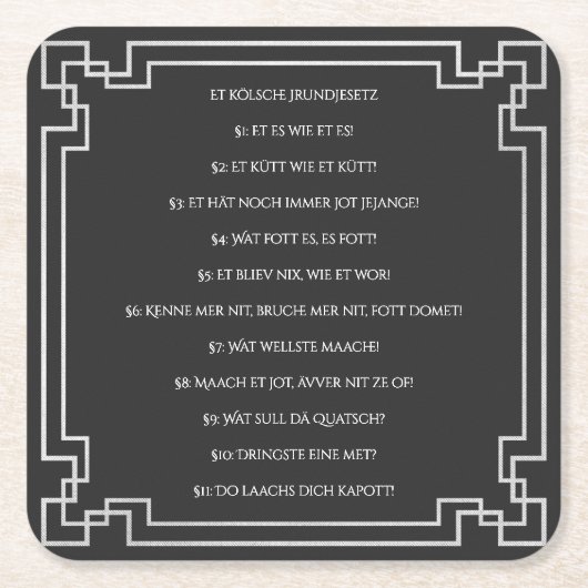 Das Kölsche Grundgesetz – Köln Cologne Jugendstil Kartonnen Onderzetters (Voorkant)