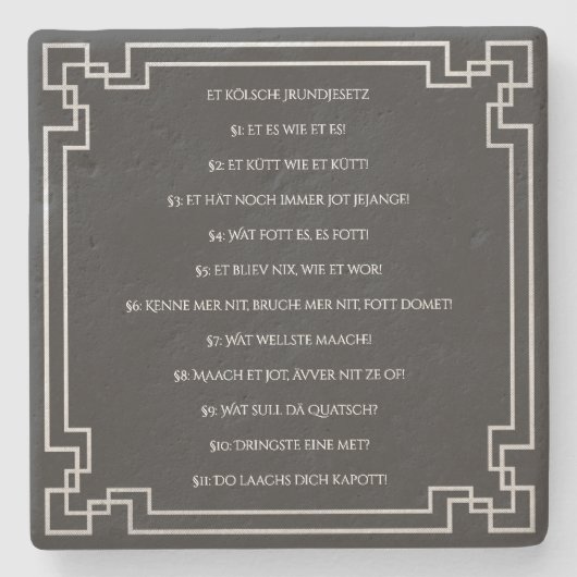 Das Kölsche Grundgesetz – Köln Cologne Jugendstil Stenen Onderzetter (Voorkant)