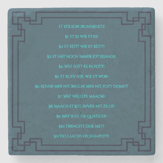 Das Kölsche Grundgesetz – Köln Cologne Jugendstil Stenen Onderzetter (Voorkant)