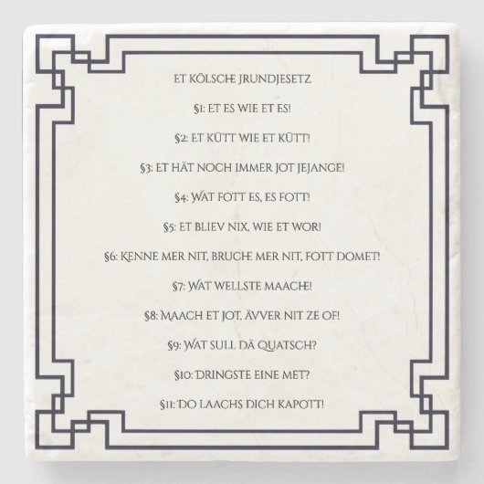 Das Kölsche Grundgesetz – Köln Cologne Jugendstil Stenen Onderzetter (Voorkant)