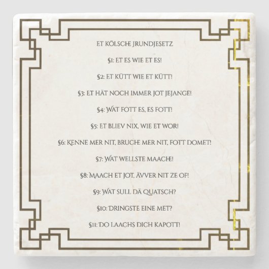 Das Kölsche Grundgesetz – Köln Cologne Jugendstil Stenen Onderzetter (Voorkant)