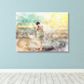 Das Mädchen am Strand Canvas Afdruk (Insitu (Houten vloer))