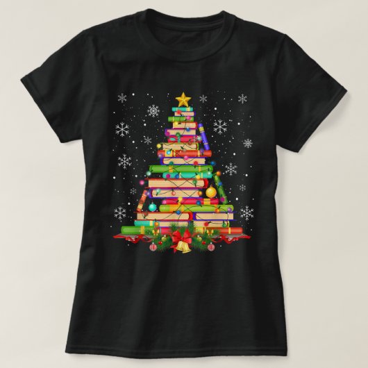 Das Tree Library kerstlampje Bomebook Lover T-shirt (Design voorkant)