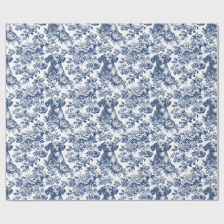 Daschund Dog Blue Toile Pattern Cadeaupapier