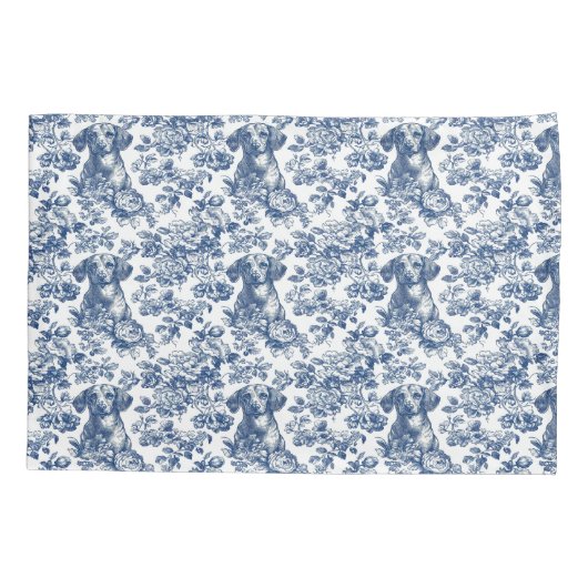 Daschund Dog Blue Toile Pattern Kussensloop (Achterkant)