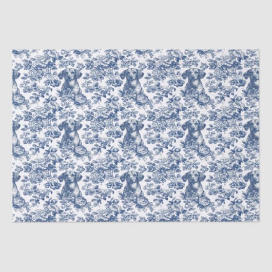 Daschund Dog Blue Toile Pattern Tissuepapier (Voorkant)