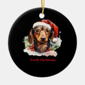 Daschund Dog Christmas Santa Hat Xmas Light Woofy  Keramisch Ornament (Voorkant)