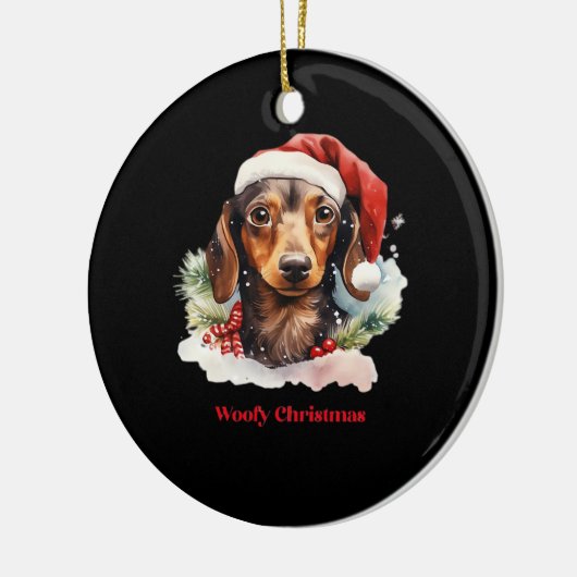 Daschund Dog Christmas Santa Hat Xmas Light Woofy  Keramisch Ornament (Links)