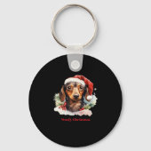 Daschund Dog Christmas Santa Hat Xmas Light Woofy Sleutelhanger (Voorkant)