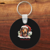Daschund Dog Christmas Santa Hat Xmas Light Woofy Sleutelhanger (Voorkant)