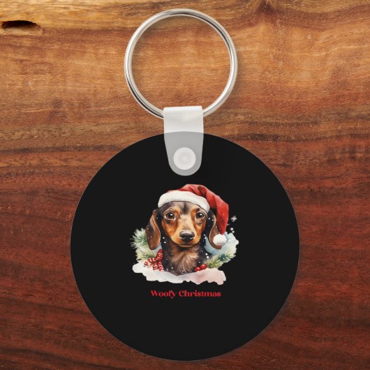 Daschund Dog Christmas Santa Hat Xmas Light Woofy Sleutelhanger (Voorkant)