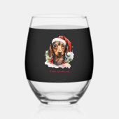 Daschund Dog Christmas Santa Hat Xmas Light Woofy  Wijnglas Zonder Voet (Voorkant)