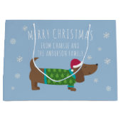 Daschund en Snowflakes Blue Cartoon Groot Cadeauzakje (Voorkant)