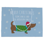 Daschund en Snowflakes Blue Cartoon Groot Cadeauzakje (Achterkant)