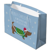 Daschund en Snowflakes Blue Cartoon Groot Cadeauzakje (Achterkant Gekanteld)