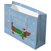 Daschund en Snowflakes Blue Cartoon Groot Cadeauzakje (Voorkant Gekanteld)