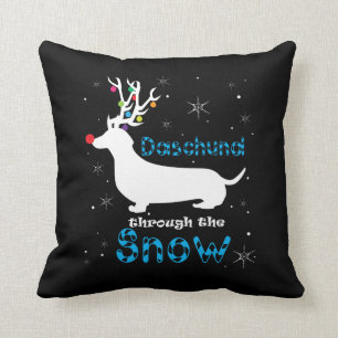 Daschund Gift through the Snow-kerstgeweer Kussen
