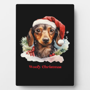 Daschund Hond Kerstmis Sinterklaas Hoed Xmas Licht Fotoplaat