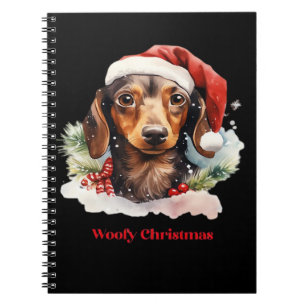 Daschund Hond Kerstmis Sinterklaas Hoed Xmas Licht Notitieboek