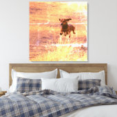 Daschund Hond Springen in het veld Fotografie Canvas Afdruk (Insitu (Slaapkamer))