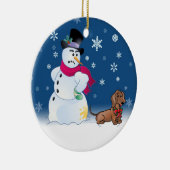 Daschund puppy en Snowman Keramisch Ornament (Rechts)