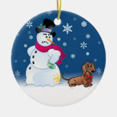 Daschund puppy en Snowman Keramisch Ornament (Voorkant)