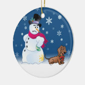 Daschund puppy en Snowman Keramisch Ornament (Links)